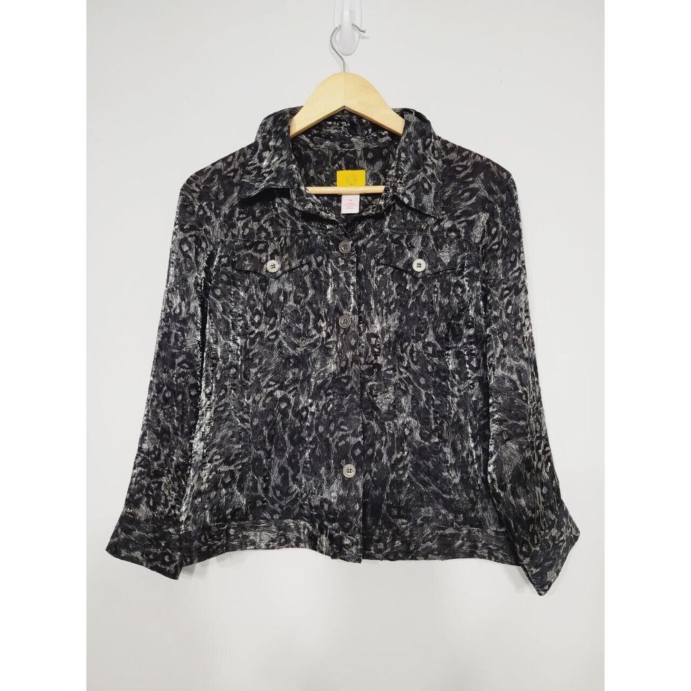 Ruby Rd. Metallic Leopard Print Button-up Blouse Women's 10 Medium